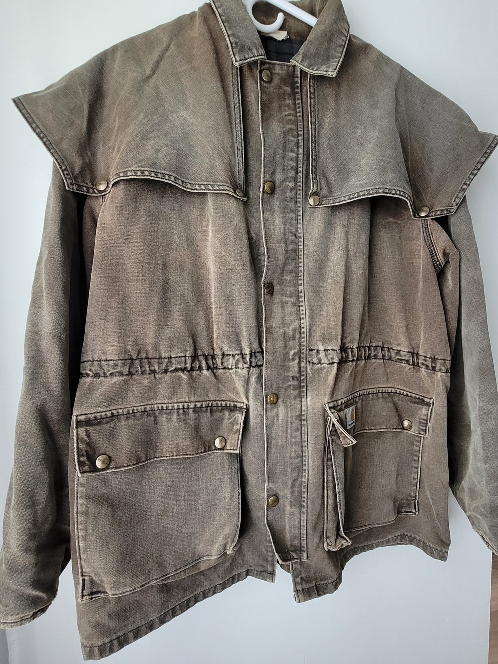 Vintage 90s Carhartt CW892 Dark Chestnut Cape Duster Jacket Size L
